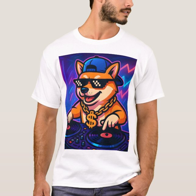 Shiba Inu DJ-fest T-shirt (Framsida)