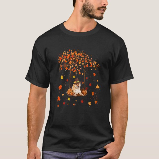 Shiba Inu Dog Autumn Thanksgiving Dog T Shirt (Framsida)