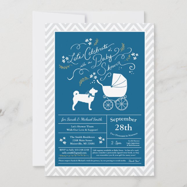 Shiba Inu Dog Baby Shower Boy Blue Inbjudningar (Framsida)