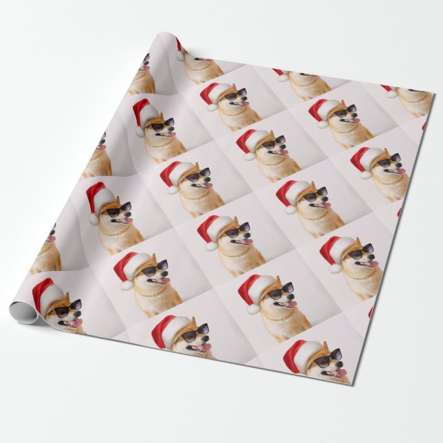 Shiba Inu dog in Santa Claus red hats Presentpapper (Utrullad)