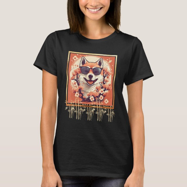 Shiba Inu Dog Japanese Cherry Blossom Sakura Flowe T Shirt (Framsida)