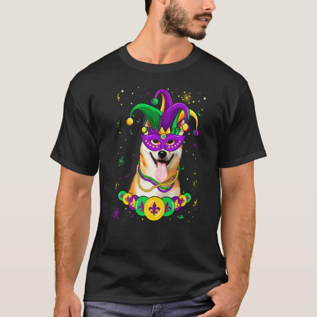 Shiba Inu Dog Lover Mardi Gras Carnival Funny Mask T Shirt (Framsida)