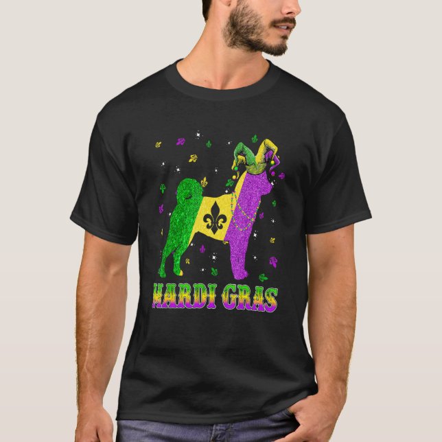 Shiba Inu Dog Mardi Gras Carnival Jester Beads T Shirt (Framsida)