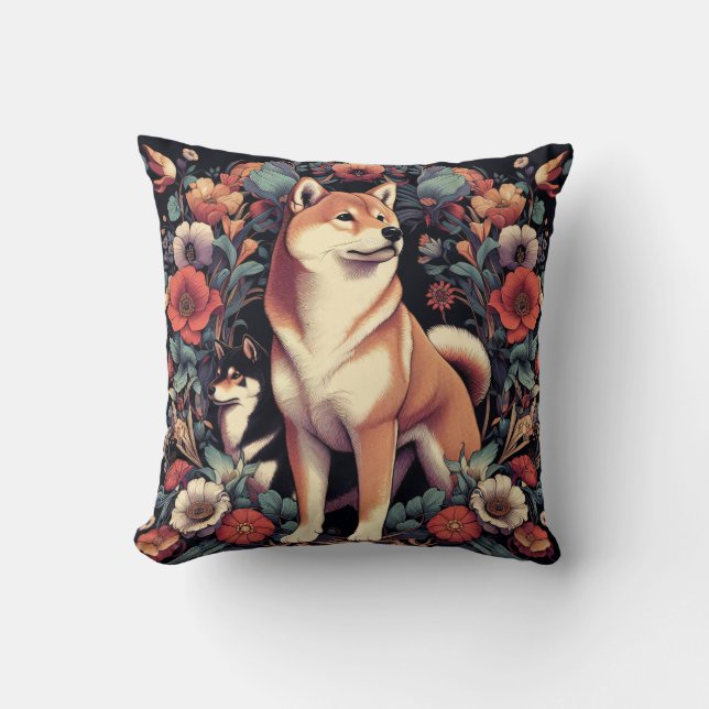Shiba Inu Dog Pillow William Morris Inspired Kudde (Framsida)