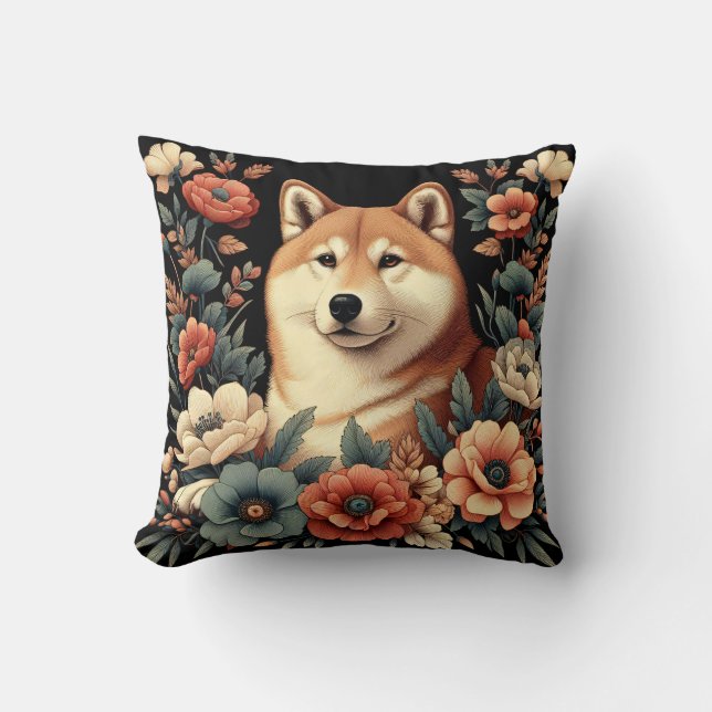 Shiba Inu Dog Pillow William Morris Kudde (Framsida)