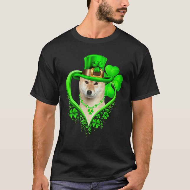 Shiba Inu Dog St Patricks Day Lover Irish Shamrock T Shirt (Framsida)