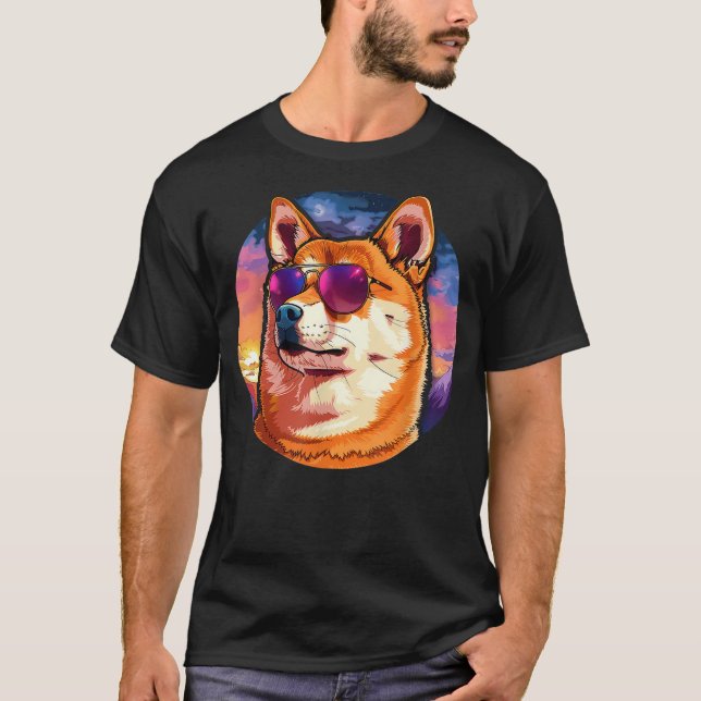 Shiba Inu Dog Sunglasses T Shirt (Framsida)