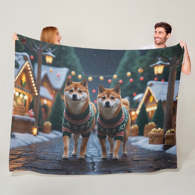 Shiba Inu Dogs Christmas Snow Holiday Fleecefilt (På plats)