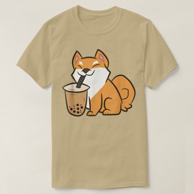 Shiba Inu Drinking Bubble Tea Kawaii Shiba Inu Wit T Shirt (Design framsida)
