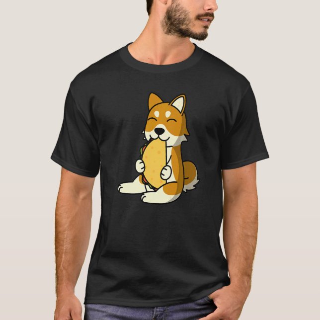 Shiba Inu Eating a Taco Hund T Shirt (Framsida)
