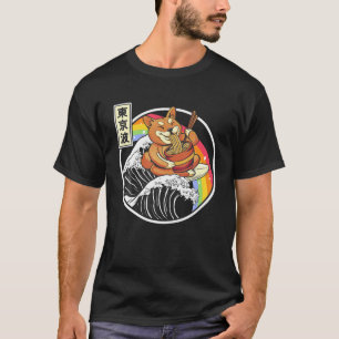 Shiba Inu Eating Ramen Surfing Kanagawa Wave Japan T Shirt
