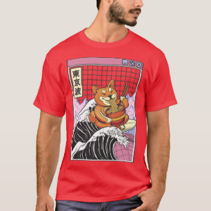 Shiba Inu Eating Ramen Surfing Kanagawa Wave Japan T Shirt