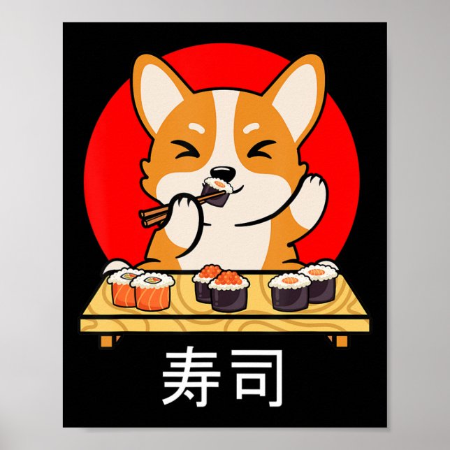 Shiba Inu eats Sushi Kawaii Neko Gift Anime Poster (Framsidan)