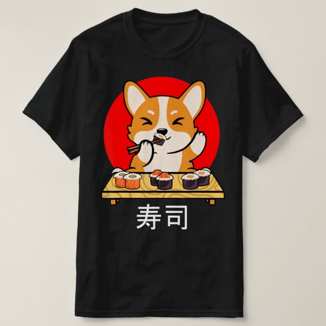 Shiba Inu eats Sushi Kawaii Neko Gift Anime T Shirt (Design framsida)