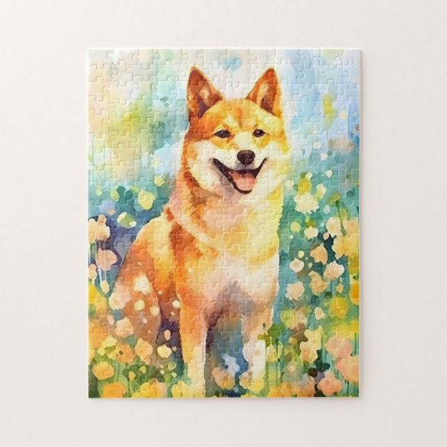 Shiba Inu-färgade vattenfärgsbilder Pussel (Vertikal)