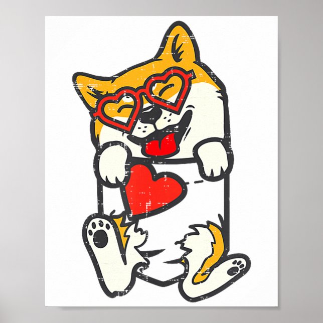 Shiba Inu Feet Pocket Heart Valentines Day Akita I Poster (Framsidan)