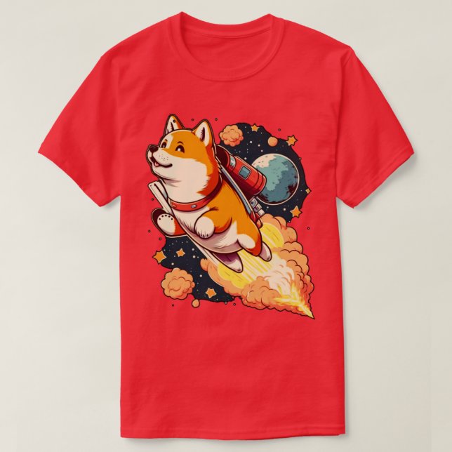 shiba inu flyger in i rymden med en raketer t shirt (Design framsida)