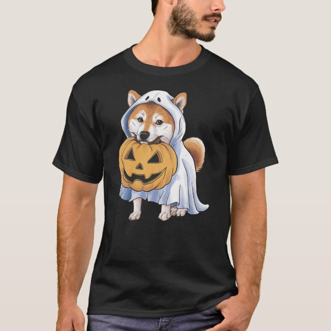 Shiba Inu Ghost Dog Halloween T Shirt (Framsida)