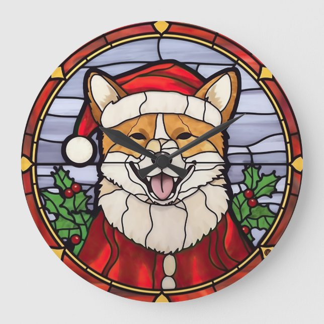 Shiba Inu Glas-i-glas Jul Stor Klocka (Framsida)