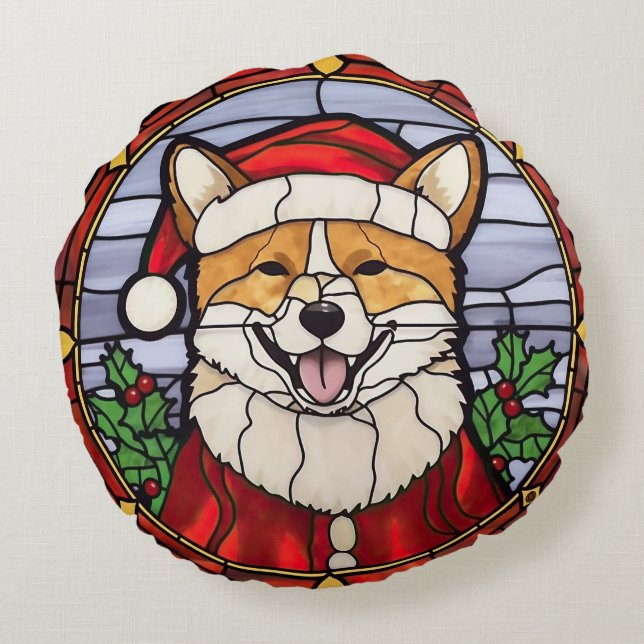 Shiba Inu Glas-i-mosaik Jul Rund Kudde (Baksidan)