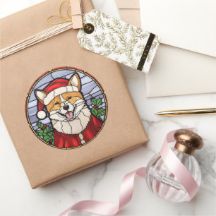 Shiba Inu Glas-i-mosaik Jul Runt Klistermärke