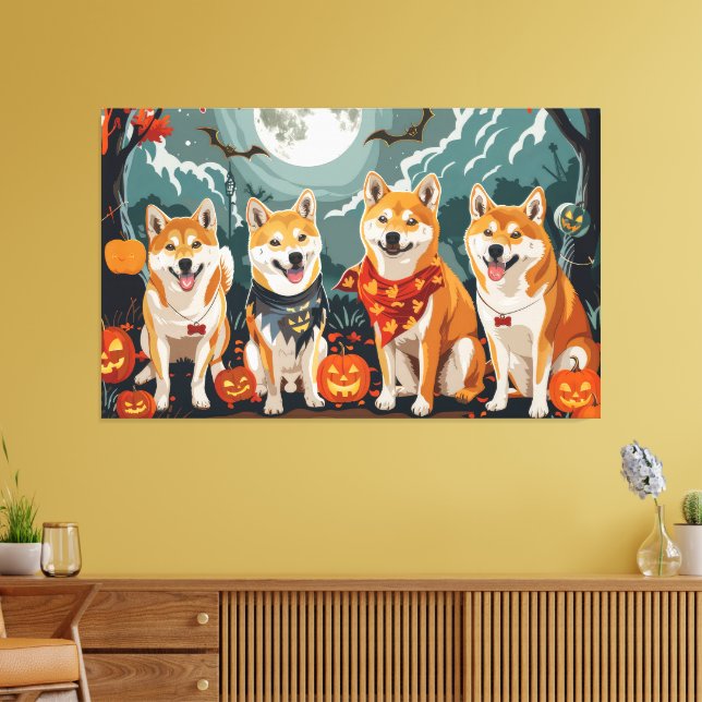 Shiba Inu Halloween Kuslig Canvastryck (Insitu (Vardagsrum))