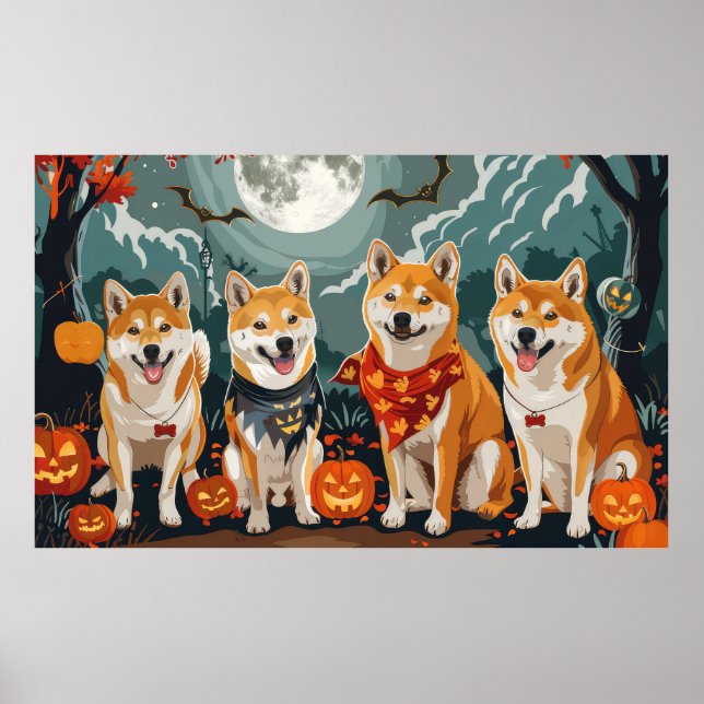 Shiba Inu Halloween Kuslig Poster (Framsidan)
