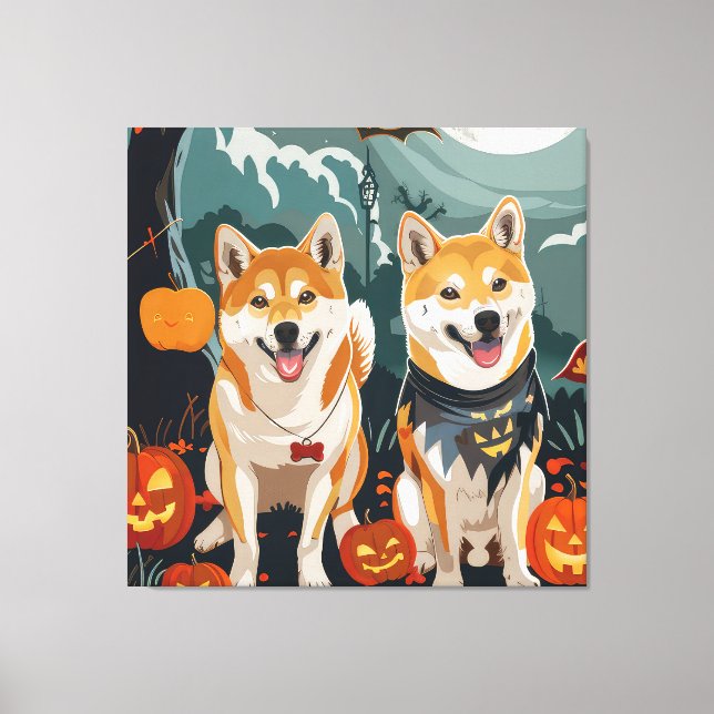 Shiba Inu Halloween Spooky Canvastryck (Framsida)