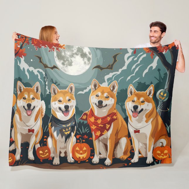 Shiba Inu Halloween Spooky Fleecefilt (På plats)