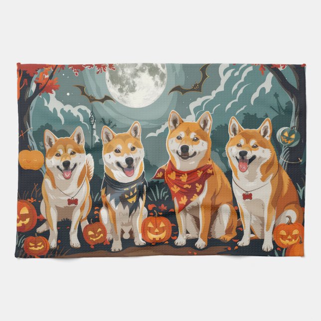 Shiba Inu Halloween Spooky Kökshandduk (Horisontell)
