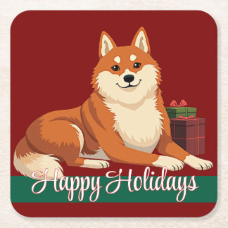 Shiba Inu Happy Holidays Coasters Underlägg Papper Kvadrat
