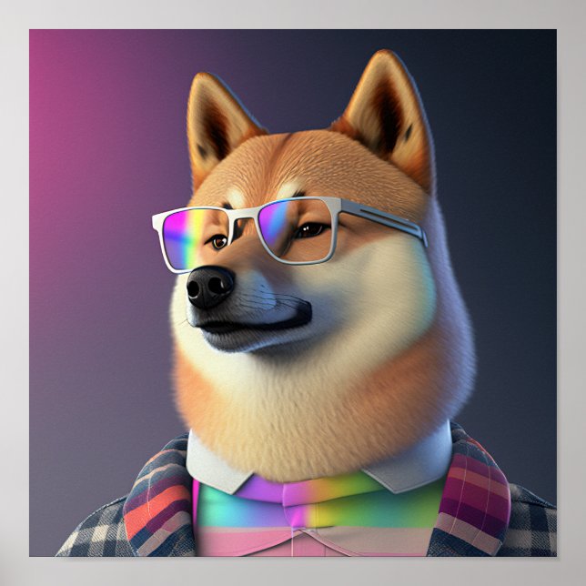 Shiba Inu Hipster Hund Poster (Framsidan)