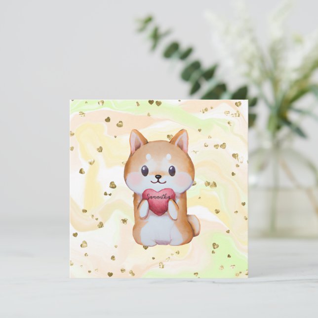 Shiba Inu Holding A Heart (Stående Fram)