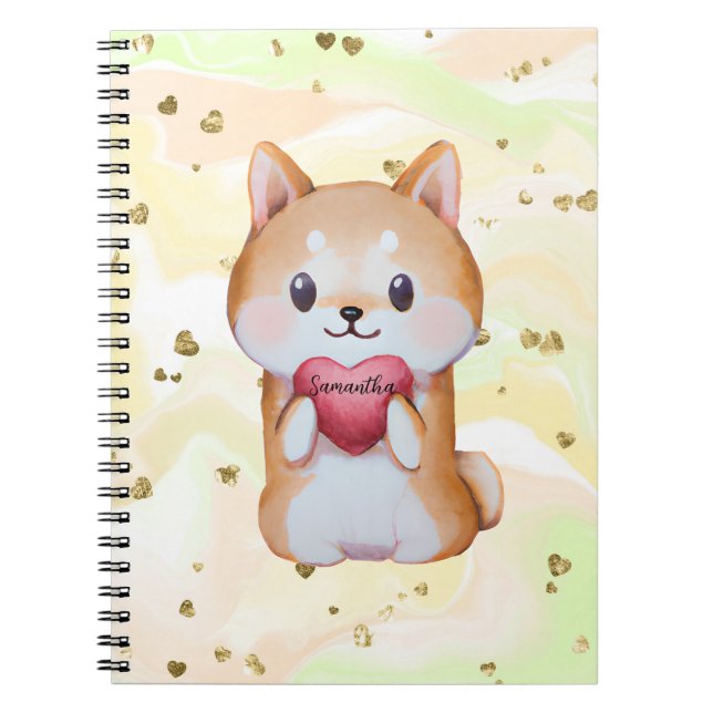 Shiba Inu Holding A Heart Anteckningsbok (Framsidan)