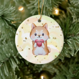 Shiba Inu Holding A Heart Julgransprydnad Keramik