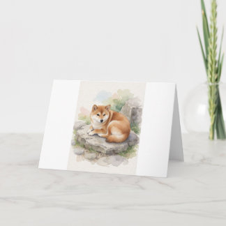 Shiba Inu hopad på sten i trädgården hälsning Kort