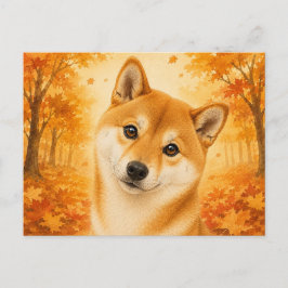 Shiba Inu Höstskog Hund Vykort