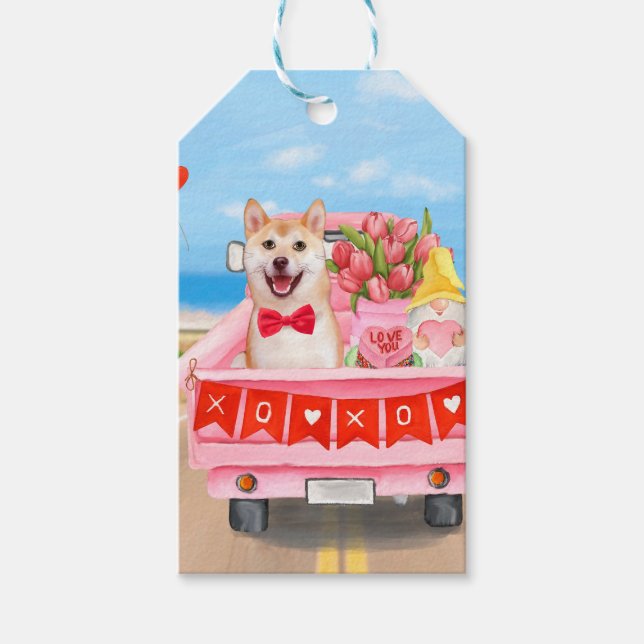 Shiba Inu Hund Alla Hjärtans Dags Lastbil Hjärtan Presentetikett (Framsidan)