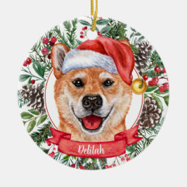 Shiba Inu Hund Anpassningsbar Santa Hat jul Orname Julgransprydnad Keramik