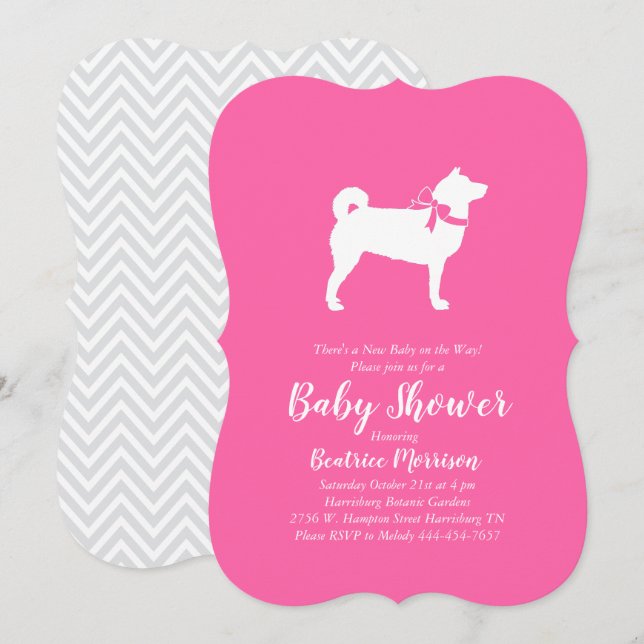 Shiba Inu Hund Baby Shower Girl Rosa Inbjudningar (Fram/baksida)