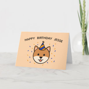 Shiba Inu Hund   Blå och Orange födelsedag Kort