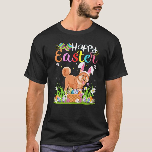 Shiba Inu Hund Bunny Egg Hunting Shiba Inu Lycklig T Shirt (Framsida)