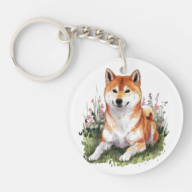 Shiba Inu Hund Colorful Keychain Watercolor Art (Framsidan)