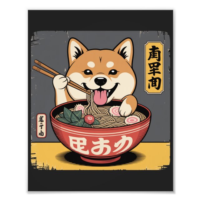 Shiba Inu Hund Eating Ramen Fototryck (Framsidan)