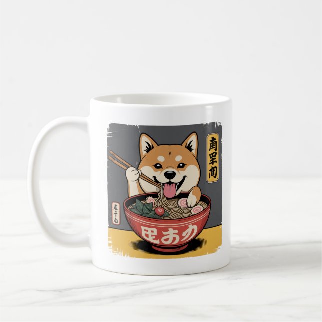 Shiba Inu Hund Eating Ramen Kaffemugg (Vänster)