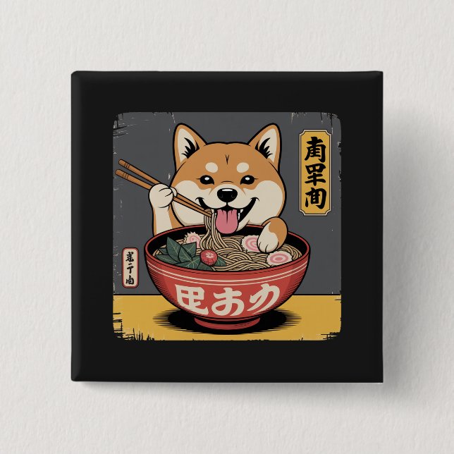 Shiba Inu Hund Eating Ramen Knapp (Framsida)