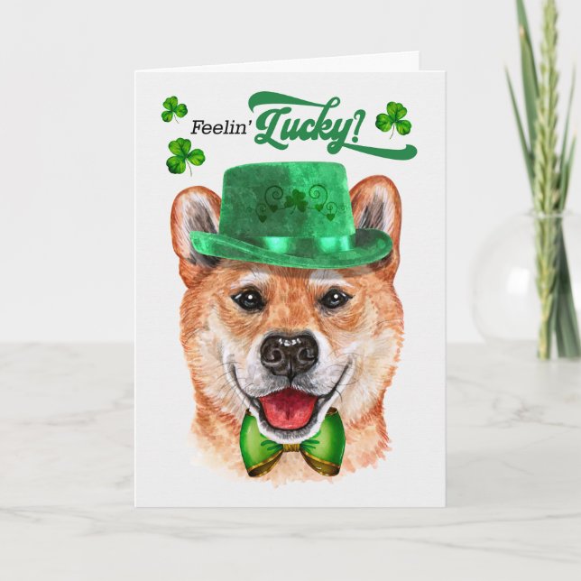 Shiba Inu Hund Feelin' Lucky St patrick's day Helgkort (Framsida)