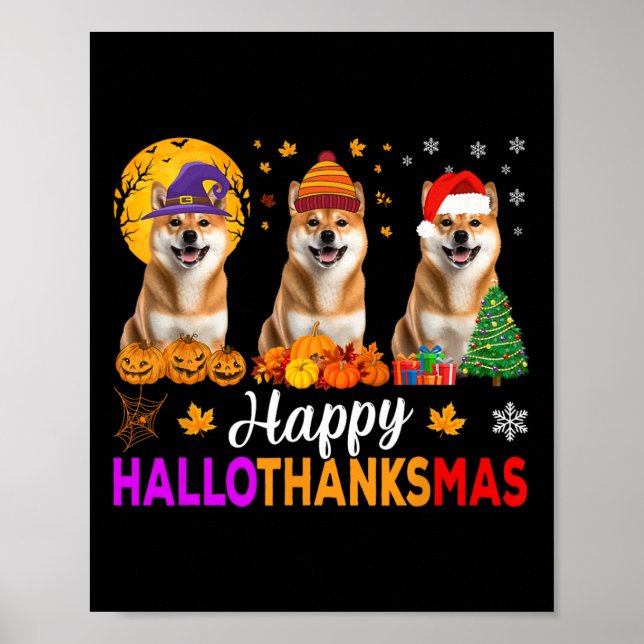 Shiba Inu Hund Halloween jul Hallothanksmas 1 Poster (Framsidan)