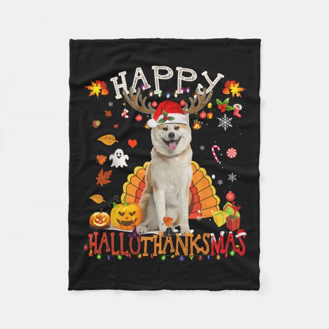 Shiba Inu Hund Halloween jul Hund Lycklig Hallot Fleecefilt (Framsidan)