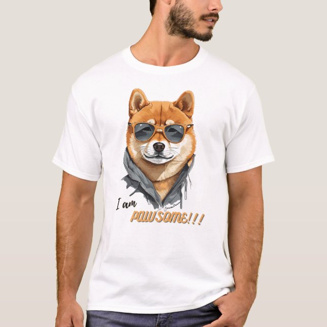 Shiba Inu Hund I är Pawsome T Shirt (Framsida)